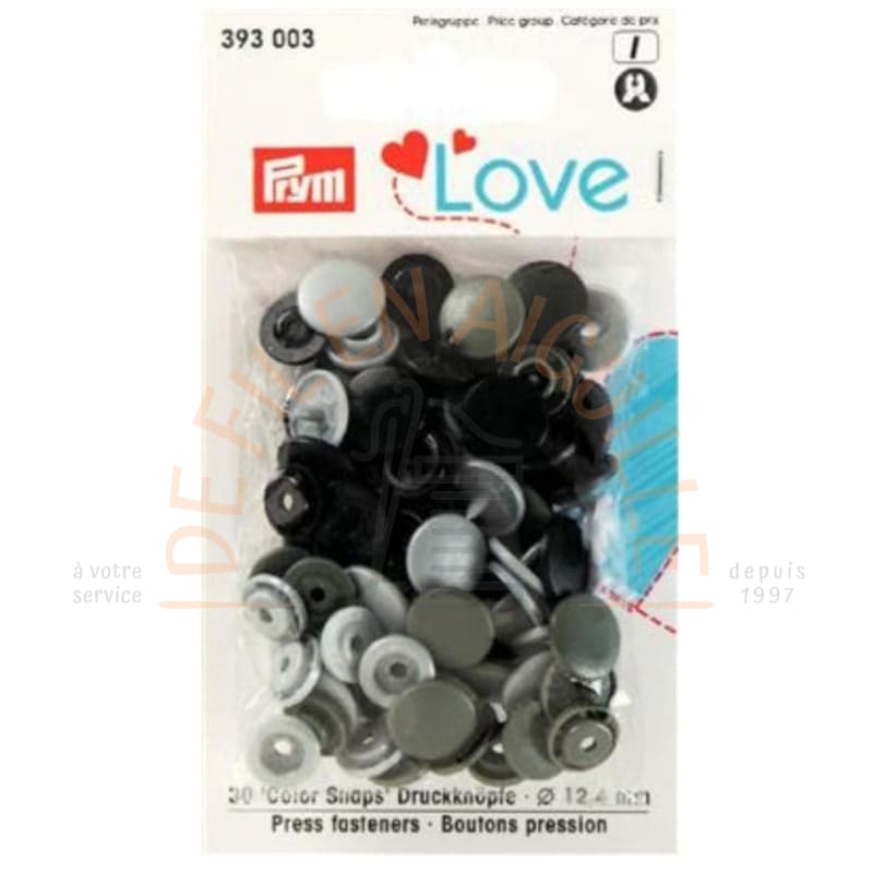 Pressions plastiques PRYM LOVE - Gris clair-gris foncé-noir