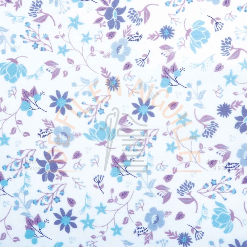 Voile de coton Fleurs bleues et mauves KATIA