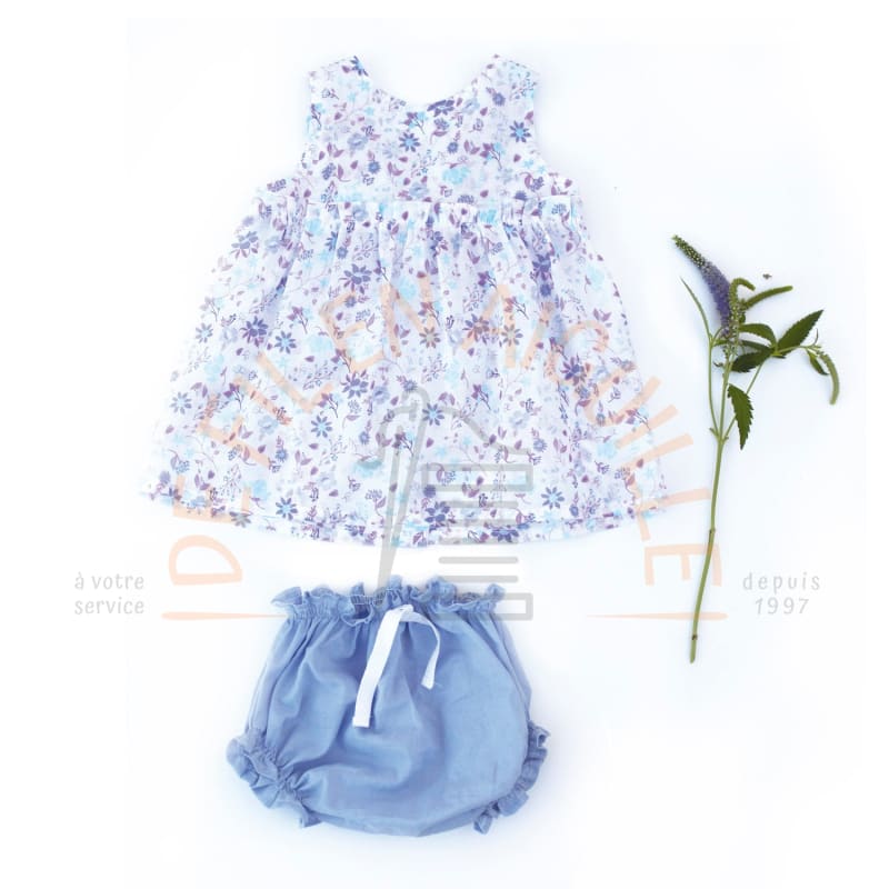 Voile de coton Fleurs bleues et mauves KATIA